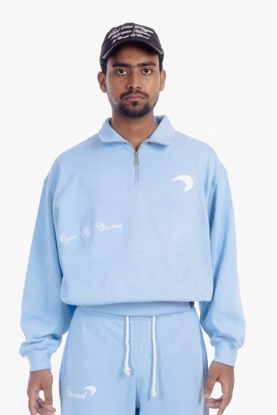 Sky Blue Quarter Zip Sweatshirt – Player By Chance – Etherealbd