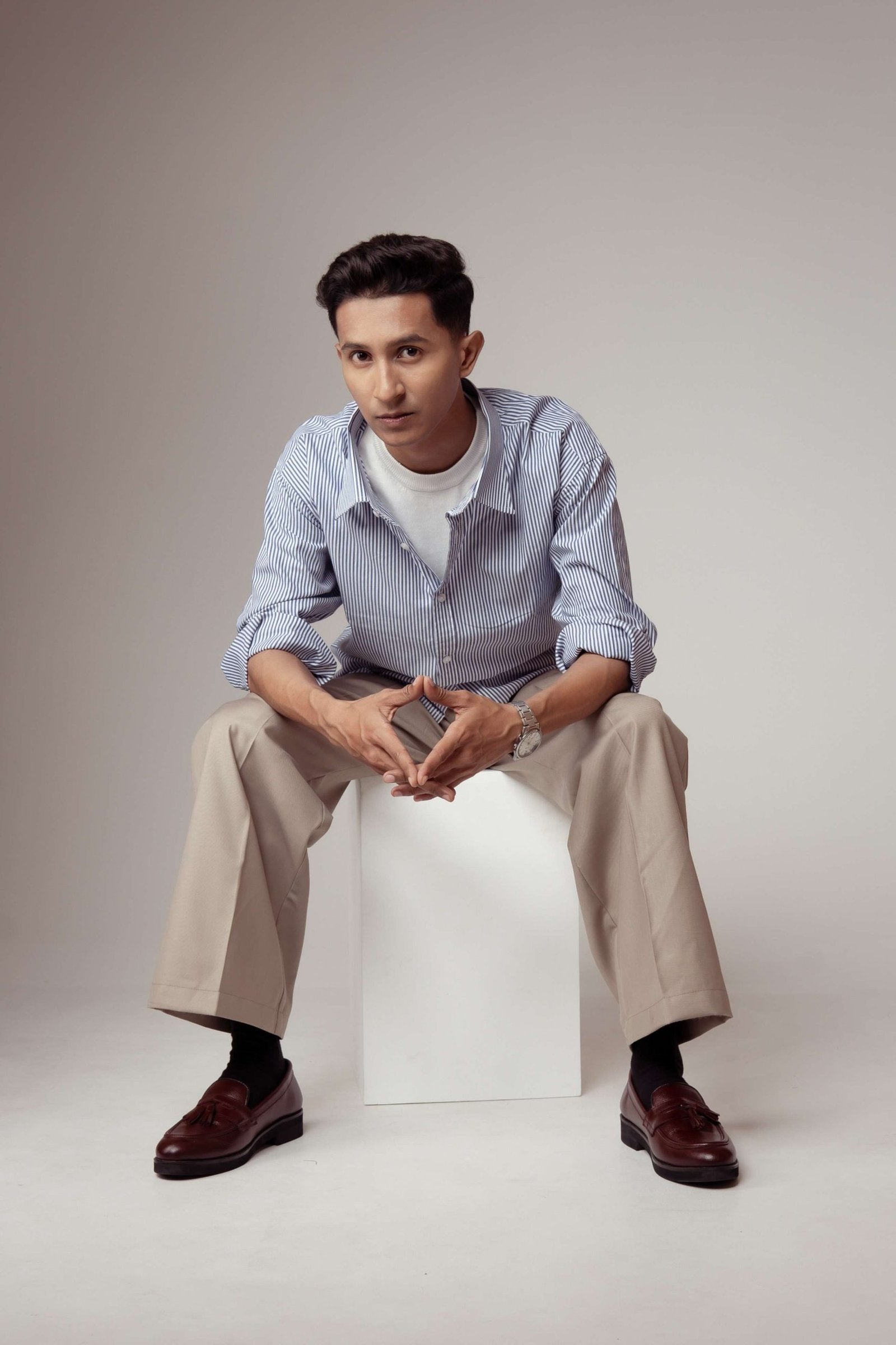 Beige Pleated Trousers